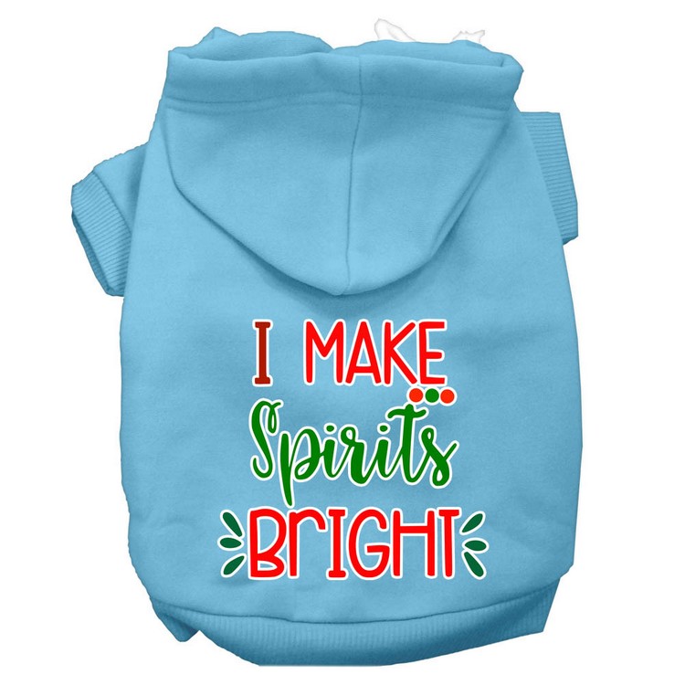 I Make Spirits Bright Screen Print Dog Hoodie Baby Blue XL